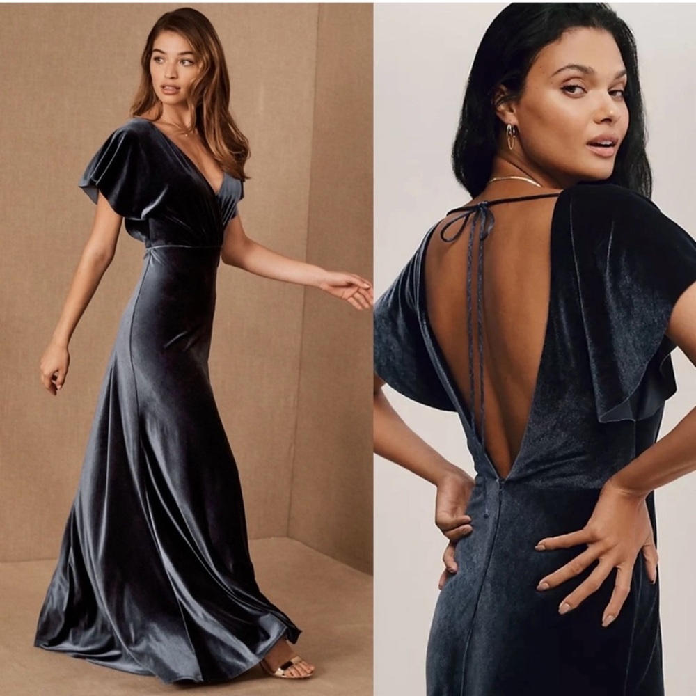 Anthropologie French Blue Velvet Maxi Dress